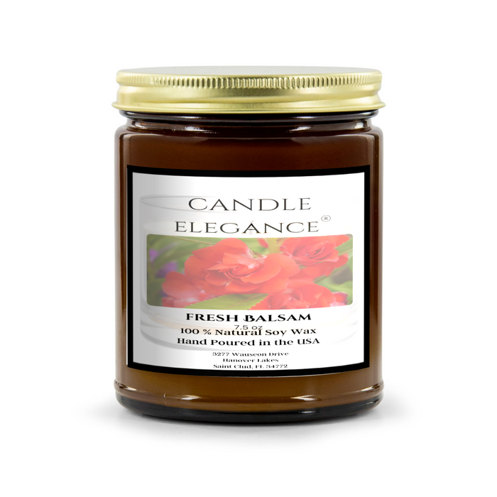 Transform any space into a cool and woodsy getaway with our Fresh Balsam candle. Made in the USA with a natural soy wax blend, this candle offers a refreshing blend of balsam, eucalyptus, fir, and cedarwood. Relax and unwind while enjoying the soothing benefits of this expertly crafted scent in our reusable, amber glass jar with a shimmering gold lid.