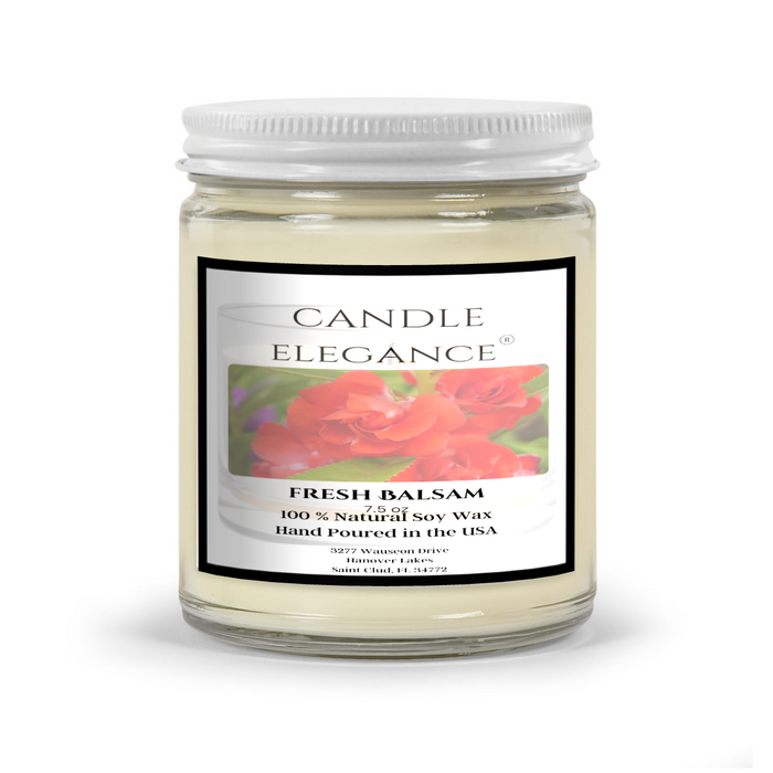 100% natural soy candles featuring balsam, eucalyptus, fir branches, and cedarwood for a refreshing and woodsy aroma. White Lid Included.