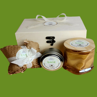 Candle Elegance Sage Trio Gift Box includes 4 ox metal tin, with lid 4 oz melts and an 8 oz orb vessel with ornate bamboo lid. Made with 100% USDA Certified Organic Beeswax. This candle combines the calming style and scent of sage in an orb jar topped with an ornate and sustainable bamboo lid.