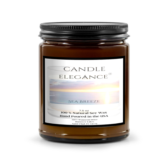 A harmonious blend of citrus, lavender, cedarwood, jasmine, patchouli, rosemary, and oakmoss. Sea Breeze Soy Candle by Candle Elegance® is hand poured in the USA.