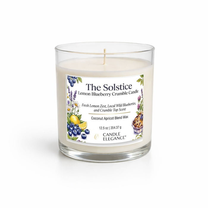A 12.5 oz scented candle in a clear glass jar with a white wax fill and a single wick.