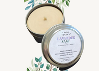 Lavender Sage travel candles. Candle Elegance uses 100% pure, USDA certified organic beeswax from local bee farmers to create hand-poured beeswax candles that are cruelty-free. Beeswax candles burn longer and brighter than other candles, without any additives, chemicals, or fillers.