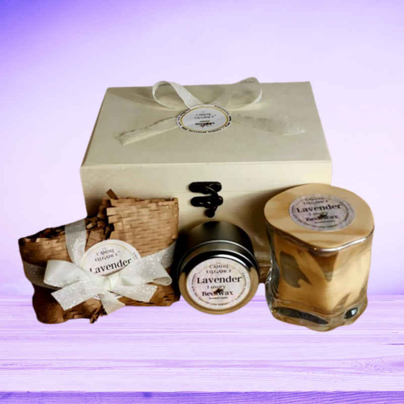 Lavender Candle Gift Boxes are made with Organic, Cruelty-Free Wax . Candle Elegance is committed to creating high-quality, luxury candles using only 100% pure, USDA certified organic beeswax sourced from local bee farmers. Candle Elegance beeswax candles burn brighter and longer than other candles, without any additives, chemicals, or fillers. They also give off a sweet and comforting honey aroma and do not drip, making them the greatest addition to any home, office or while traveling.