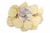 Creamy yellow organic ingredient beeswax candle melts. 4 oz rose, bird, heart, seashell, leaf and bloom shapes.