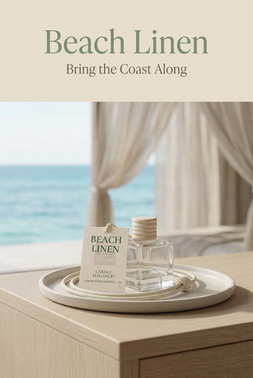 Beach Linen cube diffuser in a sunlit coastal room