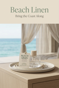 Beach Linen cube diffuser in a sunlit coastal room