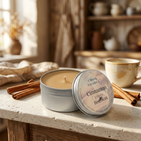 Cinnamon Spice travel candle in a cozy kitchen