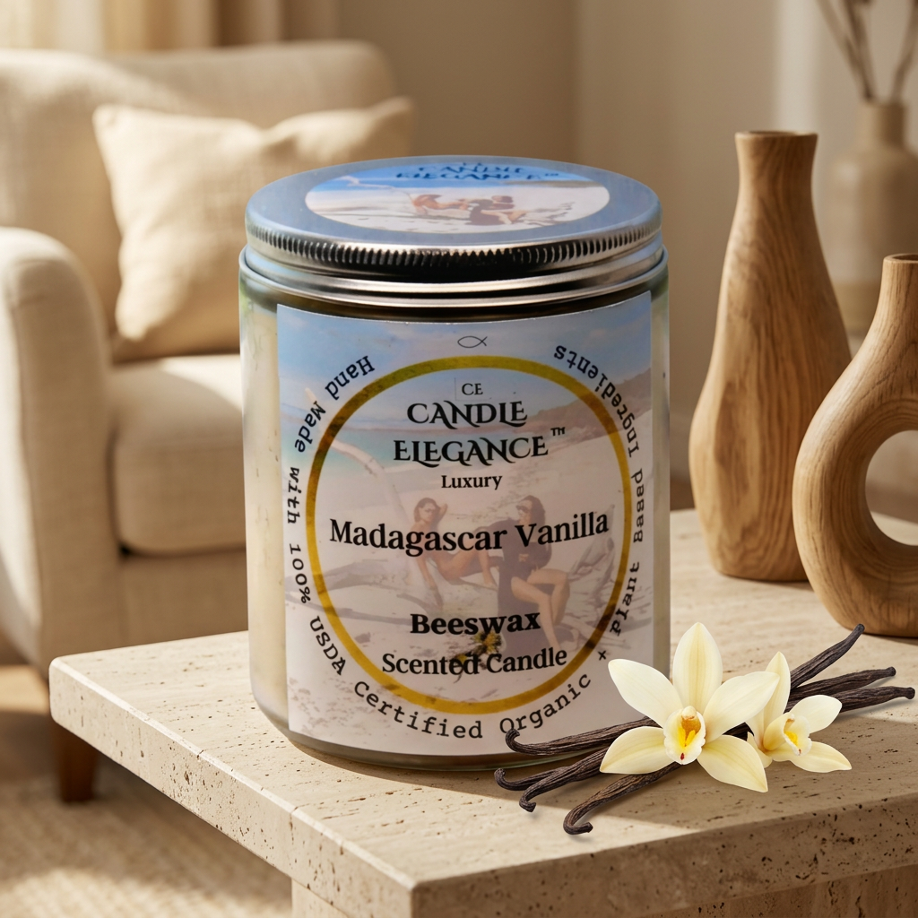 Madagascar Vanilla candle in a warm sunlit living room
