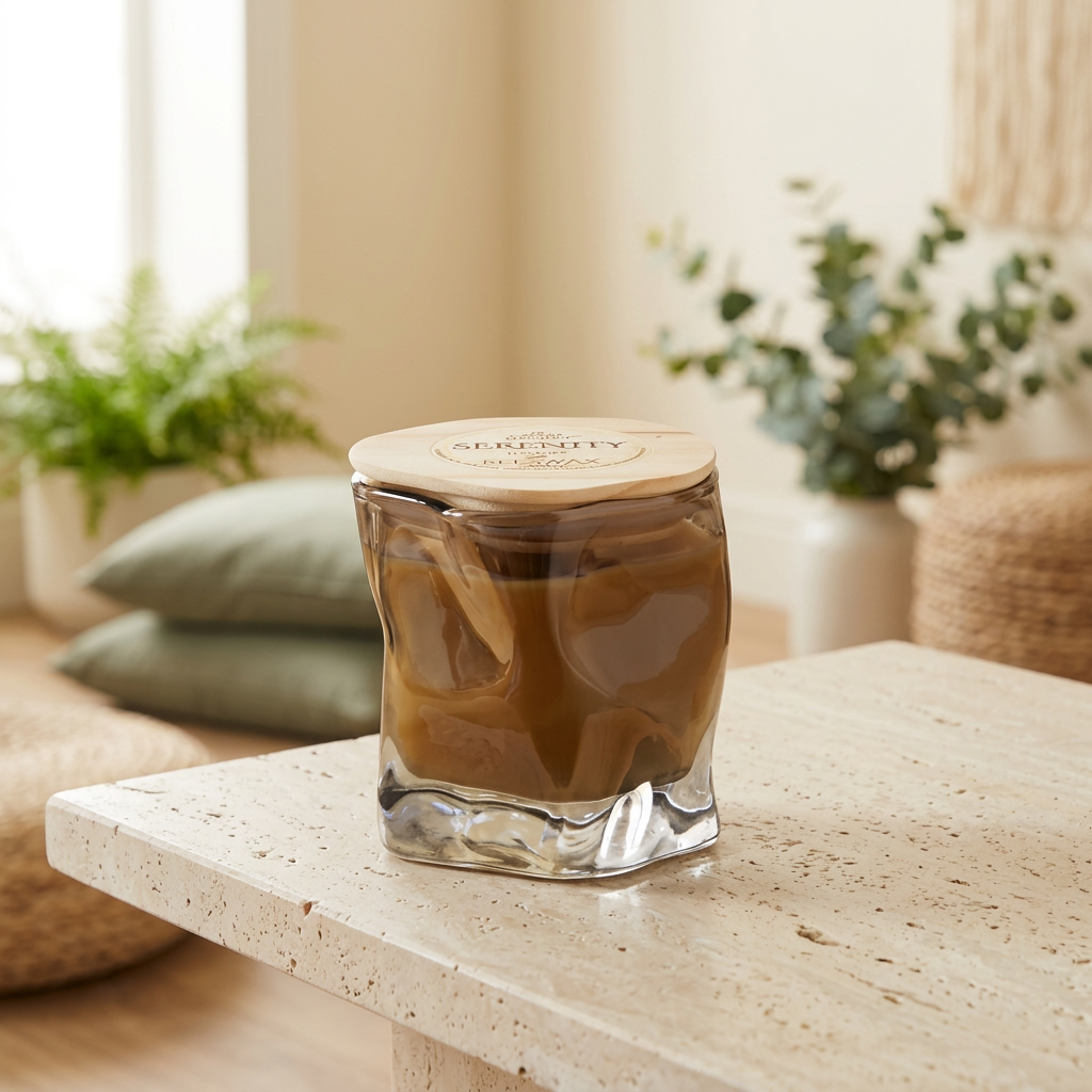 Serenity candle in a peaceful meditation room