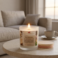 Solstice candle in a tranquil coastal living room