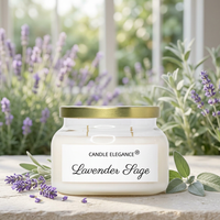 Unlit Lavender Sage candle in a sunlit herb-garden room